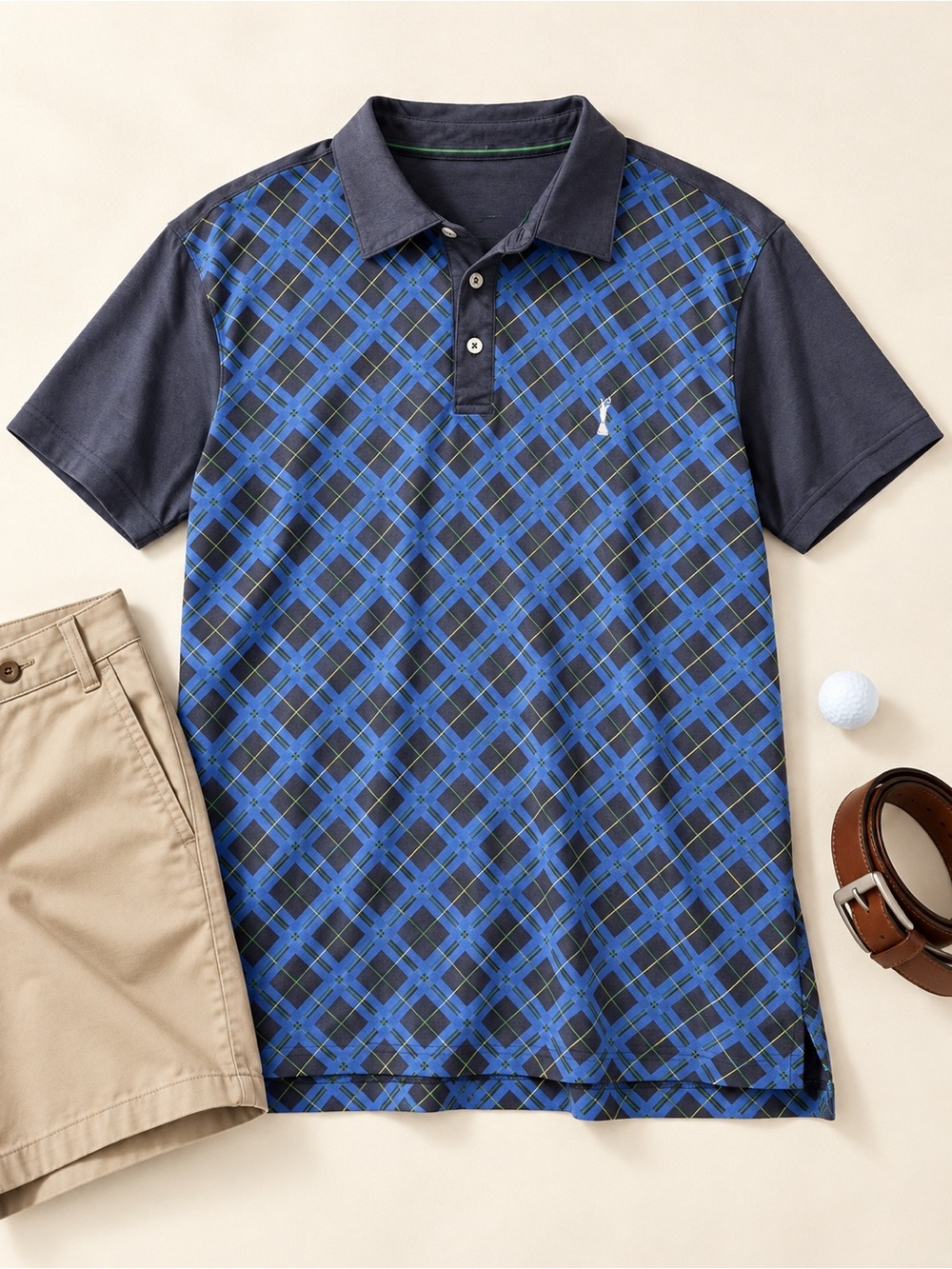 adidas Golf Claret Jug Collection Blue Plaid Polo | Men’s L